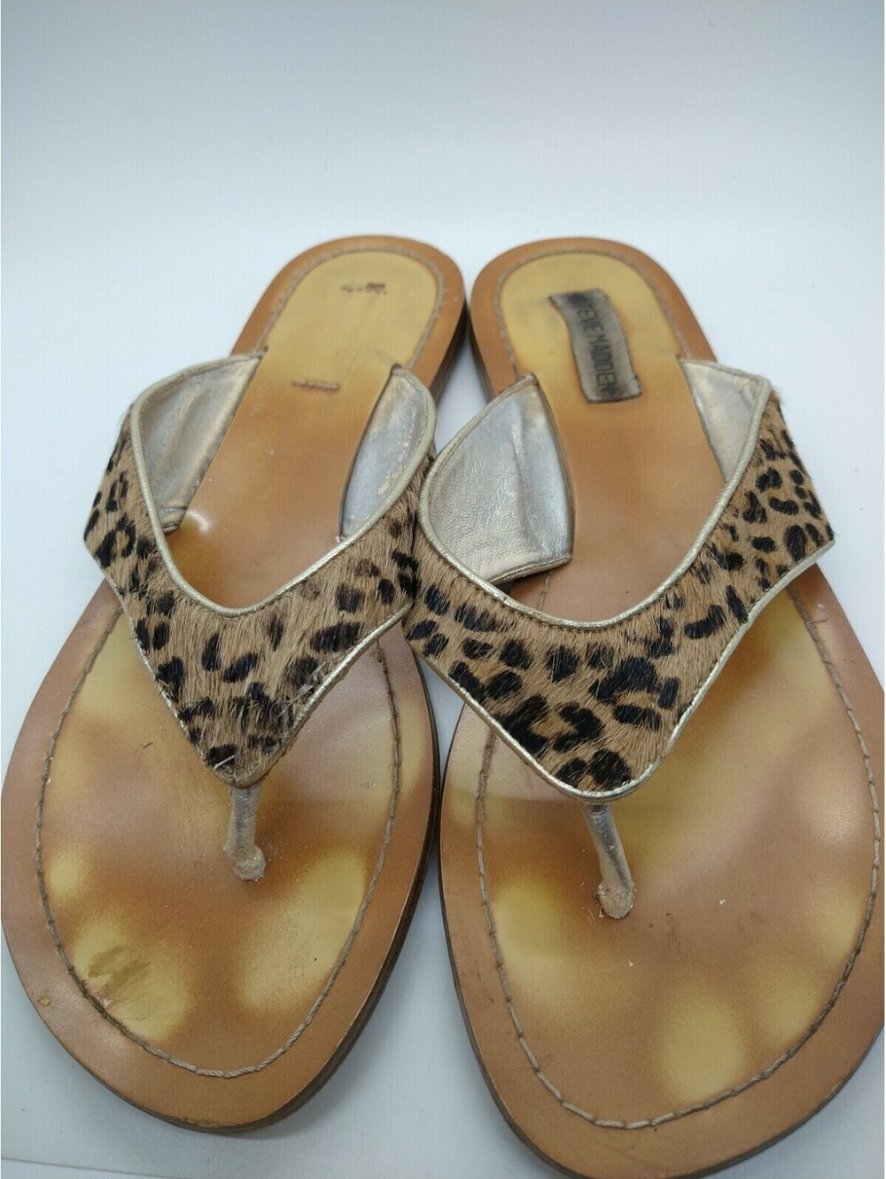 Steve Madden Leopard Pattern Hair Flip Flops Leather 8.5m 211